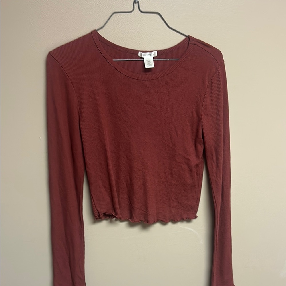 Women's Long Sleeve Crop Top - Rust